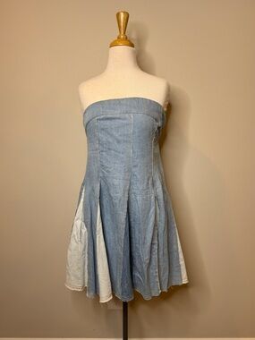 Pilcro Light Blue Strapless Seamed Mini Dress Size Medium Patchwork